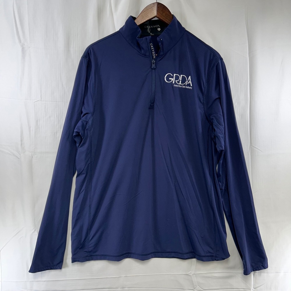 Greysonโ Quarter Zip Pullover Mens Large Navy Blue GRDA Logo Camo Trim